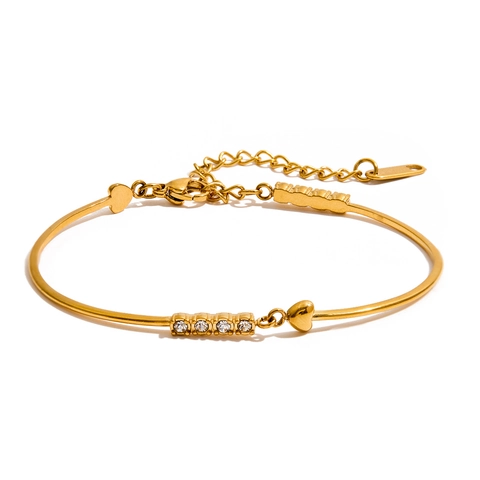 Bracciale Con Ciondolo A Cuore In Acciaio Inossidabile Placcato Oro 18K Con Zircone Intarsiato Braccialetto Regolabile Per Donna