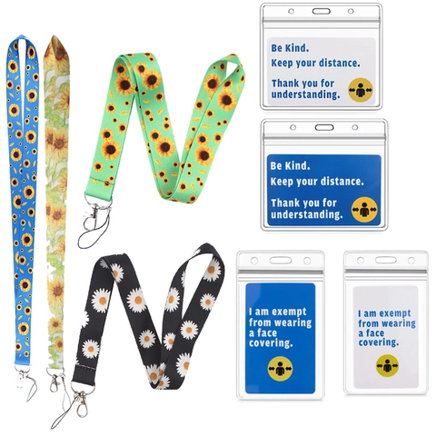 Sunflower Daisy Print Lanyard With Waterproof PVC ID Card Holder Polyester Neck Strap For Office Exhibition Keys Mobile Phone