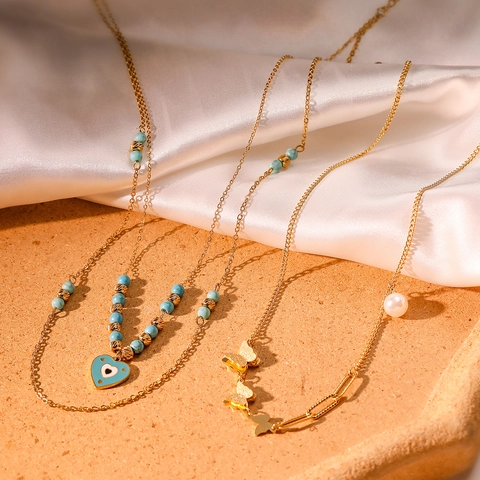 Herz Evil Eye Schmetterling Anhänger Halskette Titanstahl Gold Überzogen Böhmisch Vintage Schmuck Für Frauen