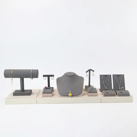 Jewelry Display Stand PU Leather Velvet Necklace Earring Bracelet Ring Organizer Holder Counter Props Minimalist Grey