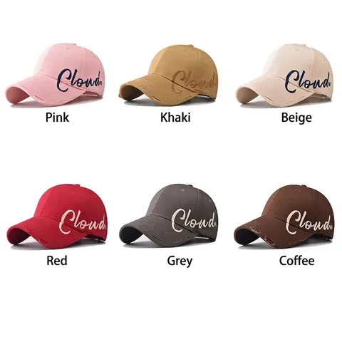 Cappellino Da Baseball In Cotone Ricamo Cloud Tesa Strappata Distressed Strutturato Regolabile Cappello Sole Uomo Donna