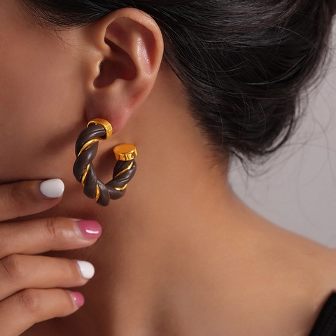 Vintage C-Shaped Hoop Earrings Twisted Geometric Design Copper And Braided Leather British Retro Style For Women