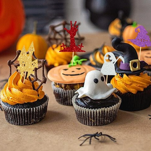 Decorazioni Per Cupcake Halloween Carta Glitterata Cappello Strega Pipistrello Fantasma Decorazione Per Festa Pasticceria Torta
