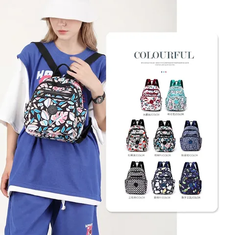 Mini Zaino Donna Leggero In Nylon Impermeabile Piccola Cartella Stampa Floreale Tasche Multiple Viaggio Casual