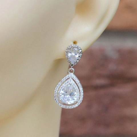 Waterdruppel Hangoorbellen Koper Zirkonia Peervormig Elegant Glinsterend Sieraden Dames Feest Bruiloft Bruidsmeisje Accessoires