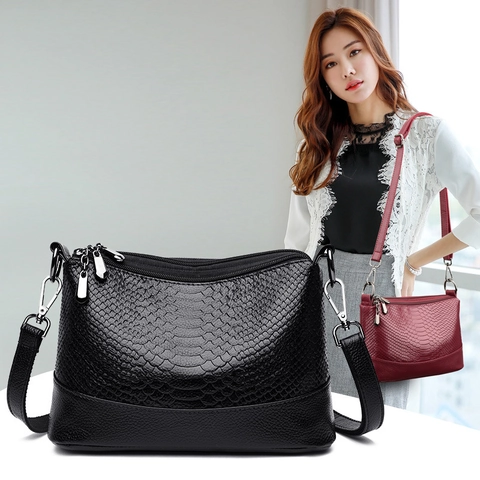 Women Shoulder Crossbody Bag Snake Pattern PU Leather Multi-Zipper Large Capacity Handbag Versatile Elegant