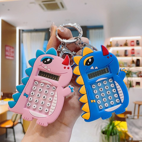 Cartone Animato Dinosauro Mini Calcolatrice Elettronica Portachiavi Plastica Silicone Borsa Pendente Per Studenti Bambini Regalo
