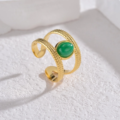 Vintage Adjustable Open Ring Stainless Steel Gold Plated Turquoise Evil Eye Enamel Geometric Jewelry Women