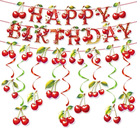 Decorazione Per Festa Di Compleanno Tema Ciliegia Banner Di Carta Ghirlanda E Spirali In PVC Ornamenti Appesi Sfondo Per Layout