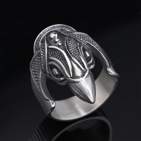Raven Head Ring Stainless Steel Nordic Viking Mythology Gothic Punk Retro Animal 3D Relief For Men