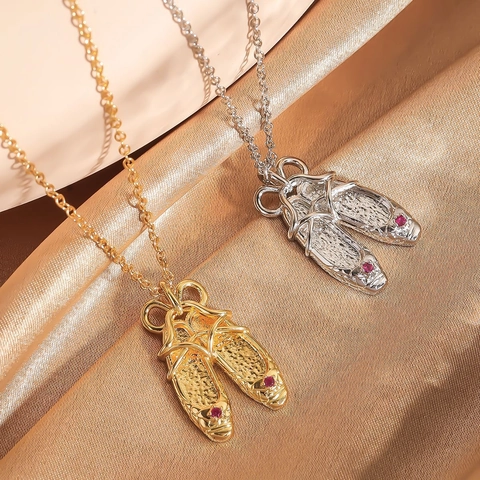 Elegante Collar Con Colgante De Zapatillas De Ballet De Cobre Para Mujer Incrustación De Strass Color Oro Plata Cadena De Clavícula Joyería De Regalo