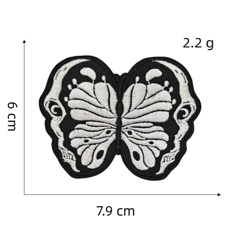 Skull Butterfly Embroidered Patch Iron On Sew On Black White Punk Gothic Applique For Clothes Bags DIY Decor