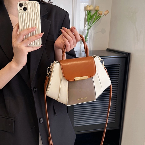 Borsa A Spalla Colorblock Da Donna Strutturata In Pelle PU Borsa A Tracolla Con Manico Intrecciato E Tracolla Rimovibile Borsa Versatile Chic