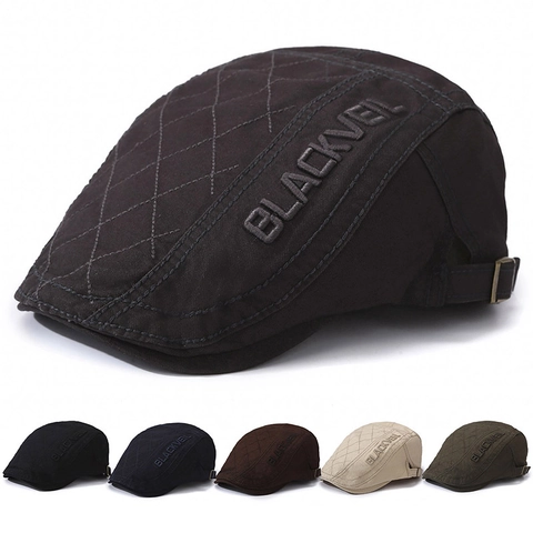 Vintage Ivy Cap 100% Cotton Quilted Diamond Pattern Letter Embroidery Adjustable Flat Hat Retro Newsboy Style
