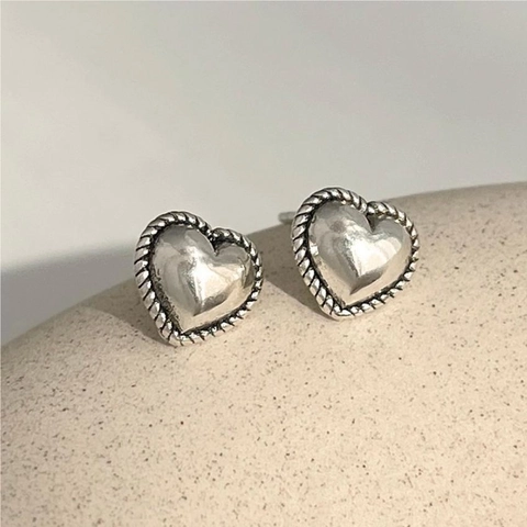 Herz Ohrstecker 925 Sterlingsilber Mit Gedrehtem Seilrand Vintage Minimalistischer Schmuck Geschenk Für Frauen