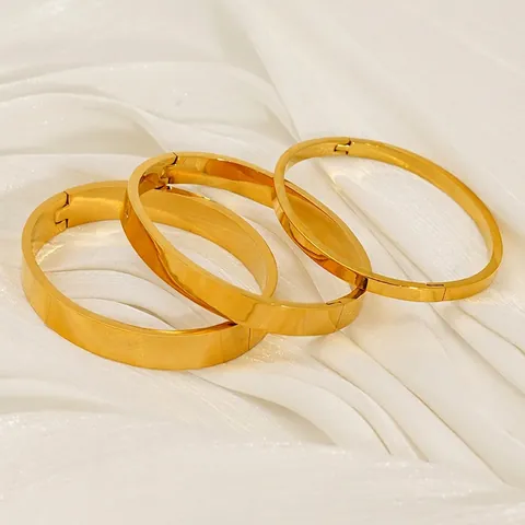 Plain Polished Bangle 18K Gold Plated Stainless Steel Oval Hinged Buckle Bracelet For Women Elegant Jewelry