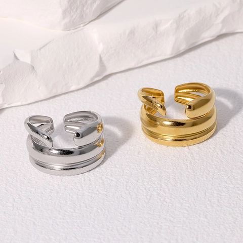Bague Ouverte En Acier Inoxydable Minimaliste Pour Femmes Asymétrique Multi Couches Enroulement Réglable Poli Bijoux