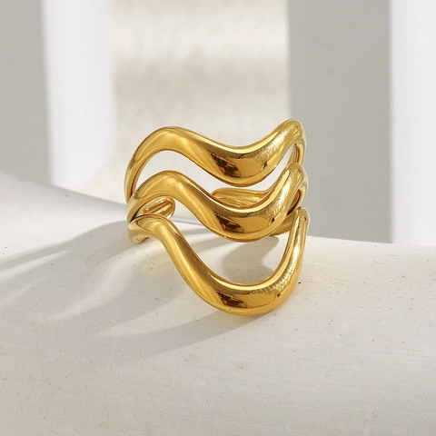 Drie Lagen Golf Open Ring 18K Verguld Roestvrij Staal Verstelbare Eenvoudige Mode Sieraden Voor Vrouwen Niche Ontwerp