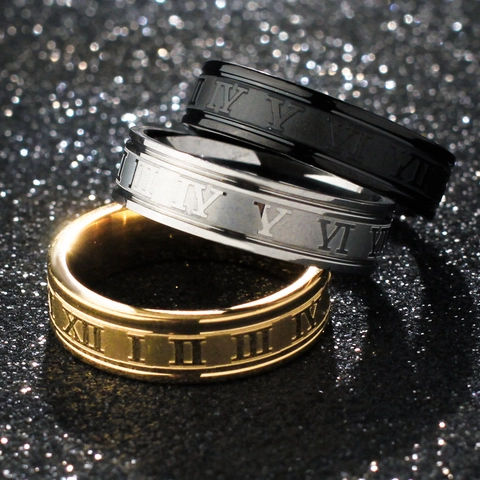 Anillo De Números Romanos Acero Inoxidable Grabado Punk Hip Hop Estilo Unisex Joyería Moda