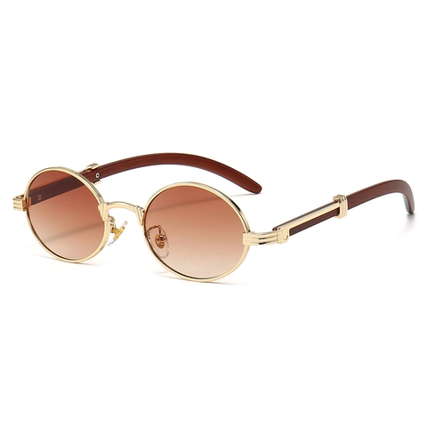 Occhiali Da Sole Ovali Retrò Montatura In Metallo Aste Venature Del Legno Protezione UV400 Occhiali Steampunk Uomo Donna