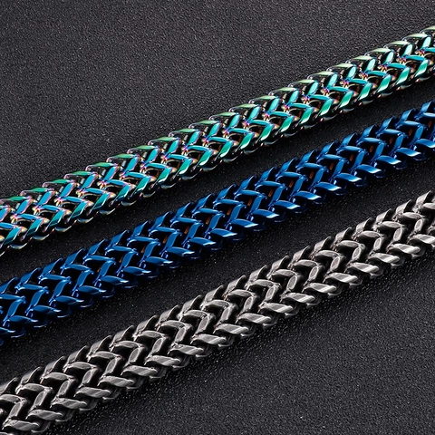 Men Chain Bracelet Stainless Steel Braided Double Row Franco Wheat Dragon Bone Trendy Punk Style With Magnetic Buckle