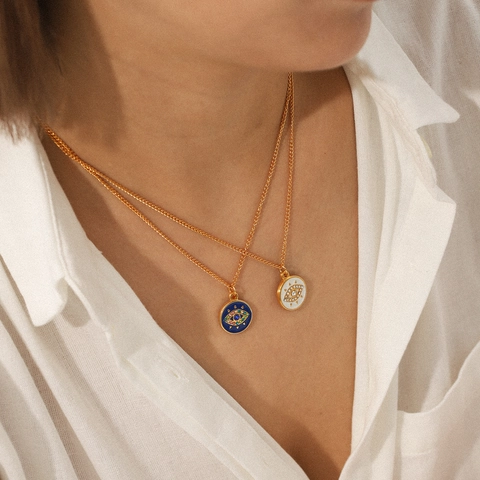 Collier Mauvais Œil Acier Inoxydable Émail Strass Géométrique Rétro Chaîne Clavicule Femmes