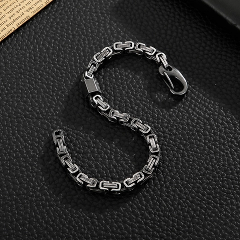 Men Byzantine Chain Bracelet 316L Stainless Steel Vintage Punk Geometric Link Bracelet Heavy Industrial Metal Jewelry