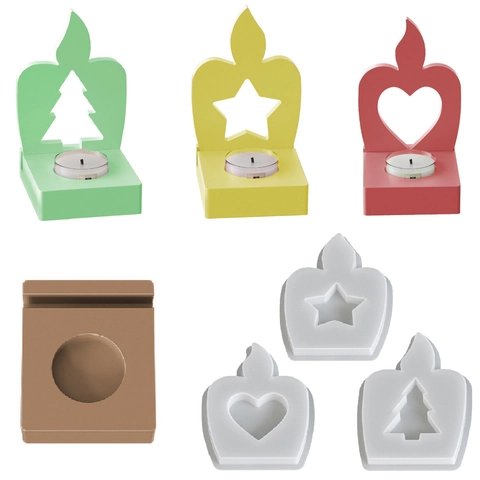 Candle Holder Silicone Mold Christmas Tree Star Heart Shape DIY Resin Casting Plaster Craft Handmade Home Decor
