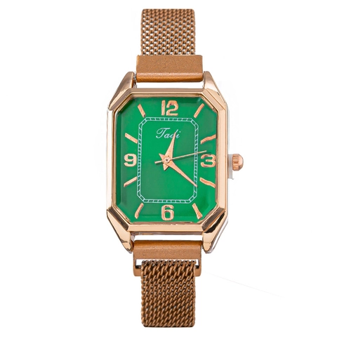 Women Quartz Watch Rectangular Alloy Case Milanese Mesh Metal Strap Magnetic Buckle Elegant Fashion Wristwatch