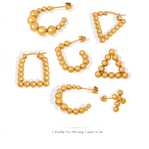 Orecchini Geometrici Minimalisti Con Perline Acciaio Al Titanio Placcato Oro 18K Retro Sfera Triangolo Rettangolo Gioielli Donna