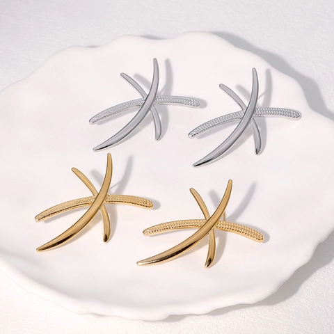 Pendientes De Estrella De Mar Cruzada Acero Inoxidable Chapado En Oro De 18K Joyas Geométricas Para Mujer