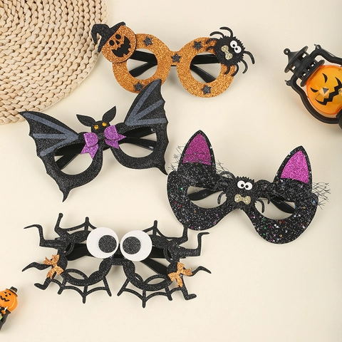 Montature Per Occhiali Halloween Zucca Pipistrello Ragno Gatto Nero Occhiali Da Festa Decorativi Per Bambini Adulti Plastica Pelle PU Glitter