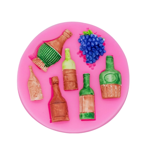 Wine Bottle Grapes Silicone Mold DIY Chocolate Fondant Cake Decorating Tool Liquid Silicone Clay Resin Casting Baking Mold