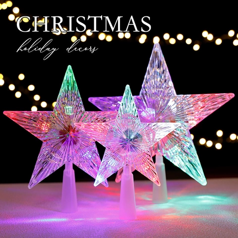 Estrella De Copa De Árbol De Navidad Plástico LED Luminoso Colorido Pentagrama Adorno Decoración De Fiesta Brillo