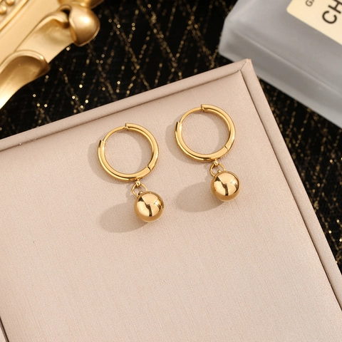 Pendientes De Aro Minimalistas Con Colgante De Bola Redonda Chapado En Oro Acero De Titanio Joyería Pulida Para Mujer Moderno