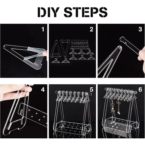 Acrylic Earring Display Rack With Mini Hangers Tabletop Jewelry Organizer Stand For Studs Necklaces DIY Iridescent