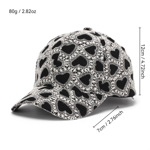 Baseball Cap Heart Embroidery Heart Pattern Sun Hat Outdoor Casual Adjustable Black White Contrast Chic Hat