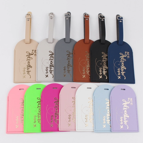 PU Leather Luggage Tag Adjustable Metal Buckle Travel Bag Identity Label Waterproof Suitcase ID Tag Adventure Begins