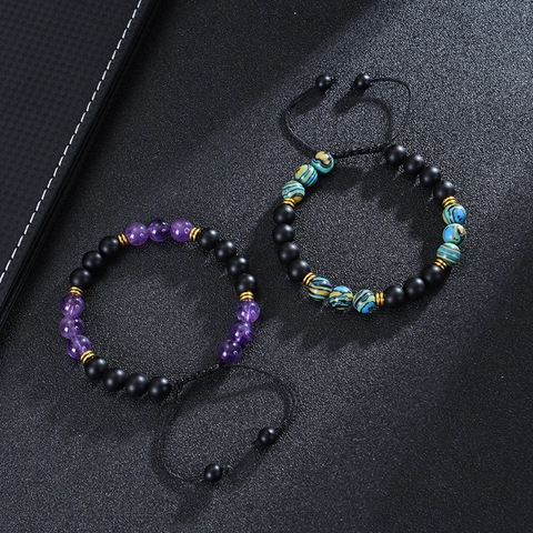 Natural Stone Beaded Bracelet Adjustable Braided Rope Jewelry Gemstone Energy Healing Gift Unisex