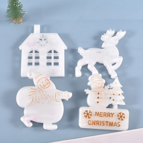 Kerst Siliconen Mallen Voor DIY Hars Gieten Rendier Kerstman Sneeuwpop Vorm Hanger Sleutelhanger Maken Flexibel Bakwerk