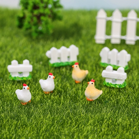 Miniature Resin Farm Animal Figurines Sheep Chicken Fence Tree Stump For Fairy Garden Micro Landscape DIY Terrarium Decor