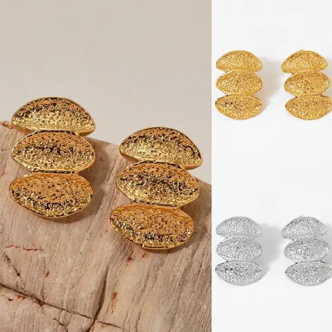 Ohrstecker Aus 316 Edelstahl Lagiges Überlappendes Geometrisches Hammerschlag Textur Vintage Minimalistischer Schmuck Für Damen