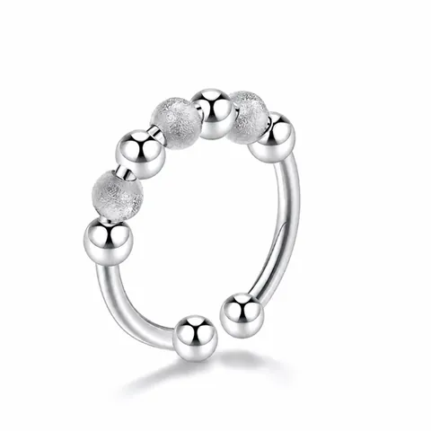 Anti Angst Spinner Ring Titanstahl Offen Verstellbarer Ring Mit Rotierenden Perlen Stressabbau Fidget Ring Für Damen Herren Schmuck Geschenk