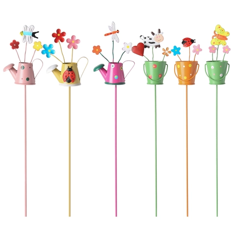 Decorative Metal Garden Stakes Iron Watering Can Birdhouse Insect Animal Flower Pot Decor For Outdoor Patio Lawn