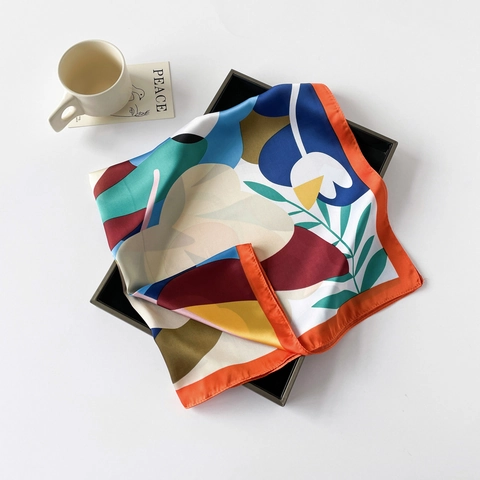 Quadratischer Schal Satin Satinngefühl Abstrakt Blumendruck Kopftuch Für Frauen Haarband Taschenzubehör Eleganter Halstuch