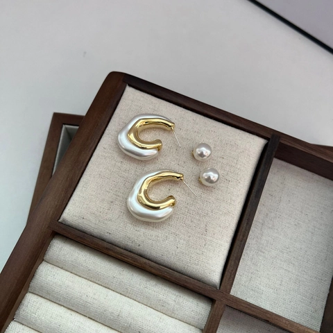 Orecchini A Cerchio Geometrici In Lega Di Zinco Resina Imitazione Perla Artificial E Perno In Argento Sterling 925 Stile Retro Francese