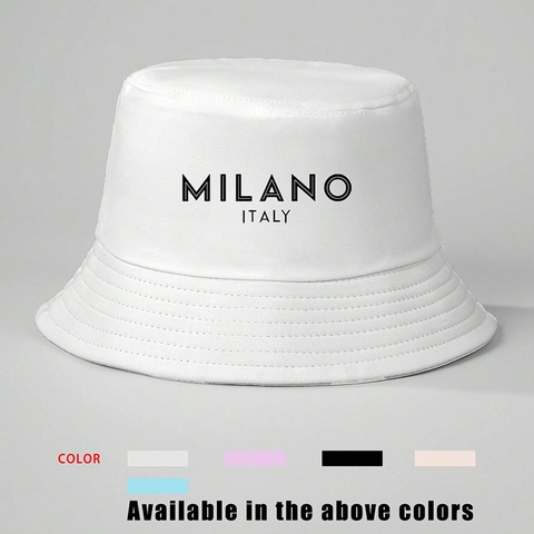 Chapeau Bob Imprimé Lettres MILANO ITALY Polyester Coton Bord Large Protection Solaire Réglable Extérieur Loisirs