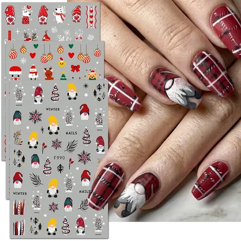 Christmas Nail Art Stickers Cartoon Santa Reindeer Snowflake Winter Holiday Decals For Women DIY Manicure Decoration Adhesive