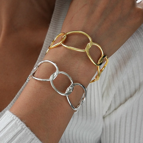 Unregelmäßiger Geometrischer Legierungs Armreif Minimalistische Verflochtene Gliederkette Hochglanz Modeschmuck Für Frauen