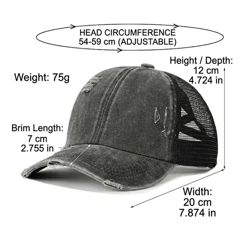 Ponytail Baseball Cap Gewaschene Baumwolle Distressed Mesh Trucker Hat Atmungsaktiv Sonnenschutz Outdoor Damen Verstellbar